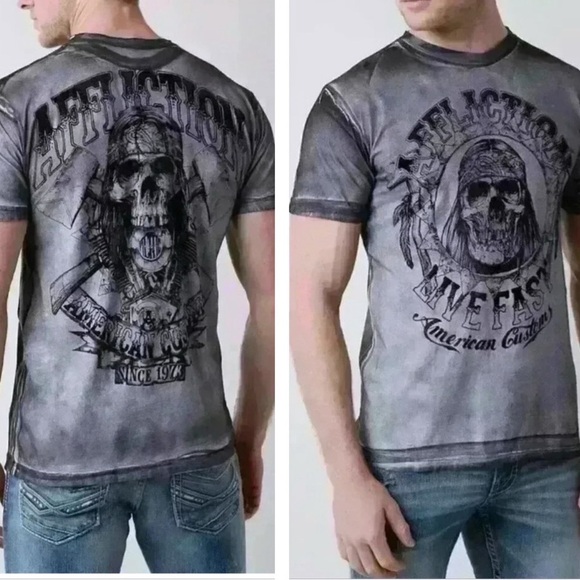 AFFLICTION LIVE FAST American Customs Graphic T-SHIRT Distressed Black & Grey XL - Picture 1 of 10